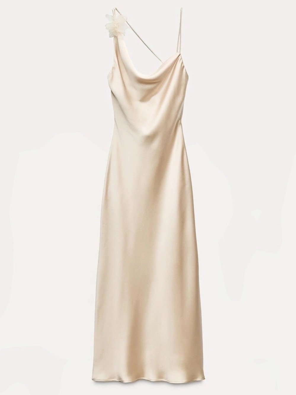 Zara Satin-Style Draped Back Maxi Dress in Ecru Size Large NWT